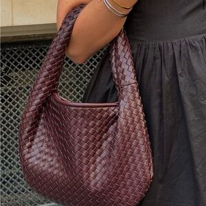 Woven Rounded Burgundy Shoulder Bag